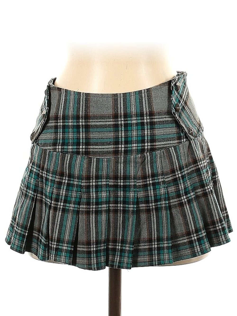 Vintage Teal Gray Plaid Pleated Mini 2000s Y2K GOTH PUNK RARE EUC
